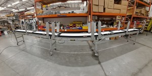 Long Line Assembly Conveyor with Adjustable Lane Dividers - overhead gantry - side view