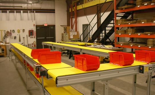 Multi Level Dual 90 Degree Turn Workstation Conveyor with packaging bins