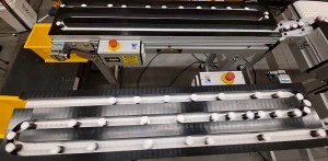 counting singulating accumulating conveyor system with bins