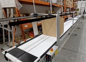 Long Line Assembly Conveyor with Adjustable Lane Dividers - overhead gantry